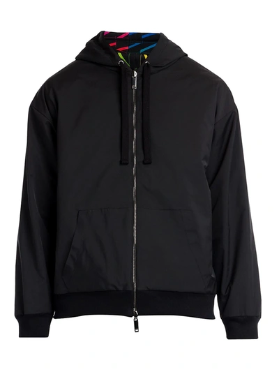 Valentino Reversible Vltn Logo Hooded Jacket In Nero