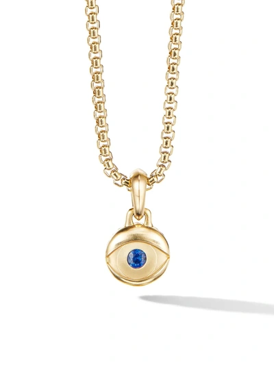 David Yurman Men's 18k Yellow Gold Blue Sapphire Evil Eye Amulet Pendant