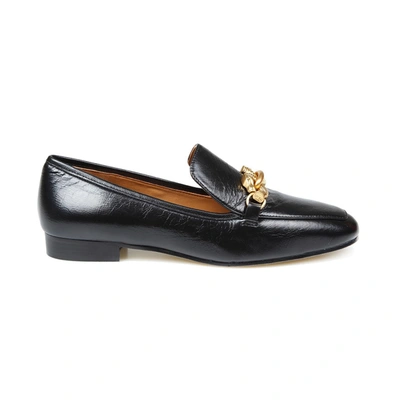 Tory Burch Black Leather Loafers In Grey