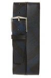 Gucci 'joe' Check Pattern Belt In Navy/ Black