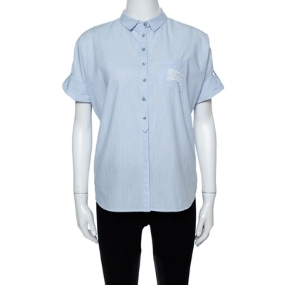 Pre-owned Burberry Brit Light Blue Novacheck Detail Cotton Shirt Xs