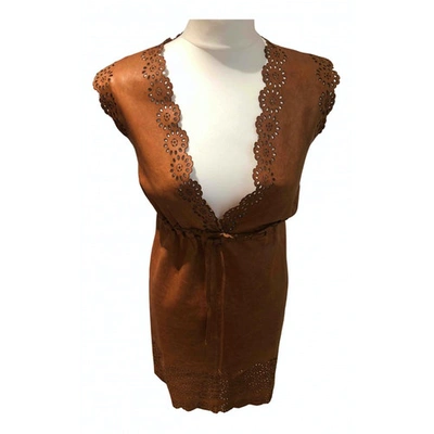 Pre-owned Ermanno Scervino Leather Mid-length Dress In Brown