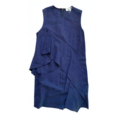 Pre-owned Diane Von Furstenberg Linen Mid-length Dress In Blue