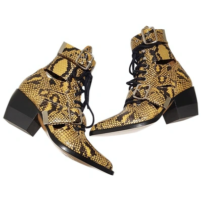 Pre-owned Chloé Leather Biker Boots In Yellow