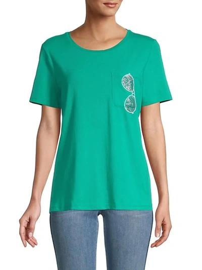 Karl Lagerfeld Stud Sunglass Pocket T-shirt In Roman Green