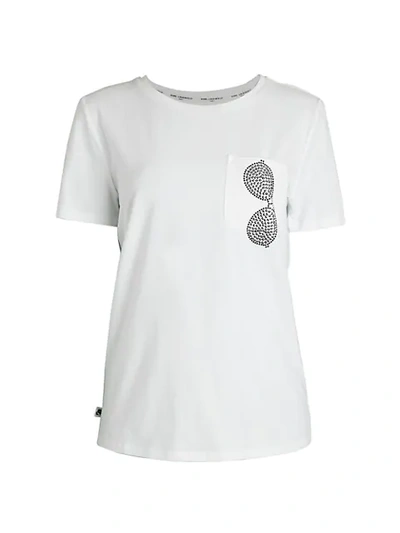 Karl Lagerfeld Stud Sunglass Pocket T-shirt In White Black