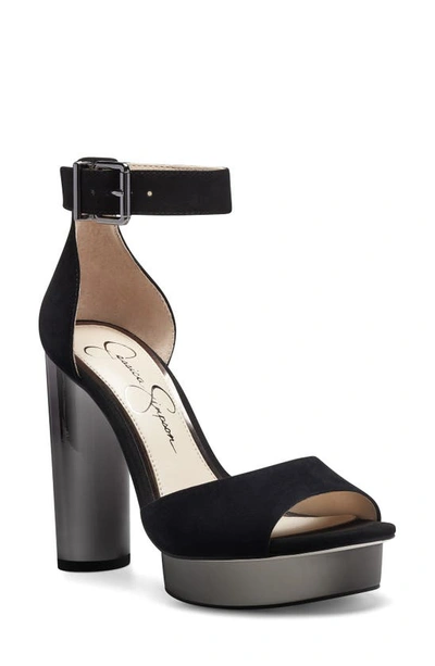 Jessica Simpson Everyn Platform Ankle Strap Sandal In Black Suede