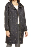 Joules Weybridge Polka Dot Packable Waterproof Raincoat In Black Gold Bee