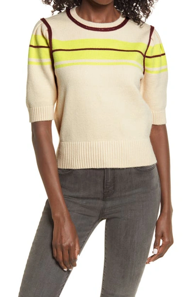 English Factory Stripe Puff Sleeve Sweater In Beige