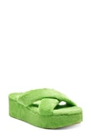 Jessica Simpson Talulla Faux Fur Platform Cozy Slip-on Sandal In Green