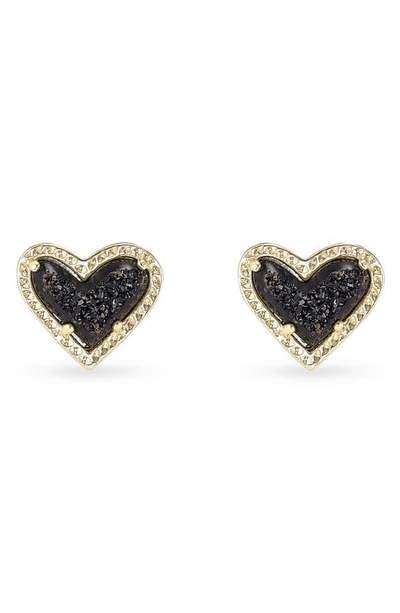 Kendra Scott Ari Heart Stud Earrings In Gold/ Black Drusy