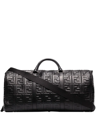 Fendi Black Embossed Logo Leather Holdall Bag