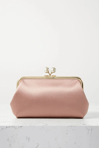 Anya Hindmarch Maud Faux Pearl-embellished Satin Clutch In Pink