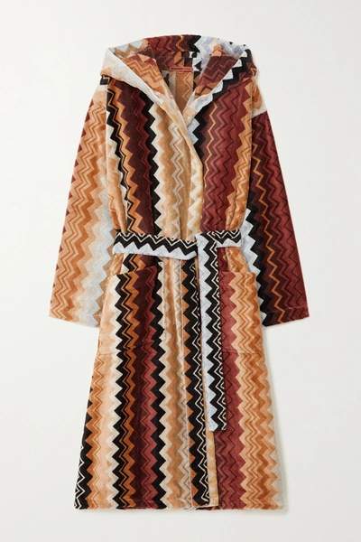 Missoni Giacomo Striped Hooded Belted Cotton-terry Robe In Brown