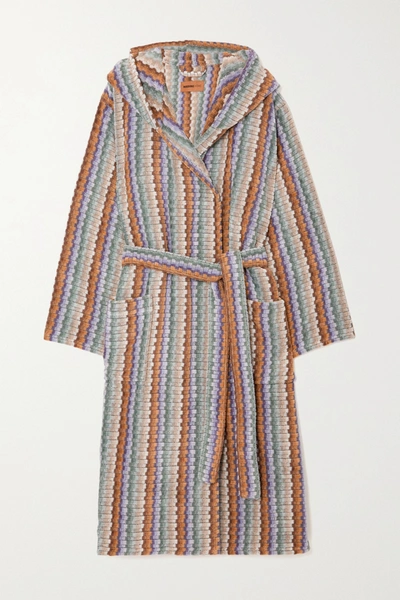 Missoni Yvar Striped Hooded Belted Cotton-terry Robe In Green