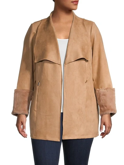 Carmen Marc Valvo Women's Faux Suede & Faux Fur-trim Jacket In Soft Camel