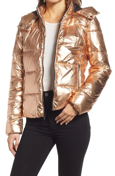 Marc New York Metallic Hooded Puffer Jacket In Copper