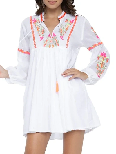 Pilyq Embroidered Cotton Tunic In White Multi