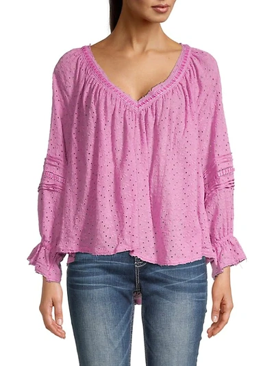 Free People Darcy Eyelet Blouse In Orchid