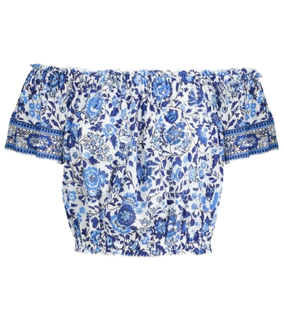 Poupette St Barth Camila Sequined Floral Crop Top In Blue