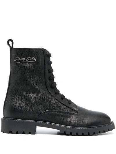 Philipp Plein Lace-up Leather Boots In Black