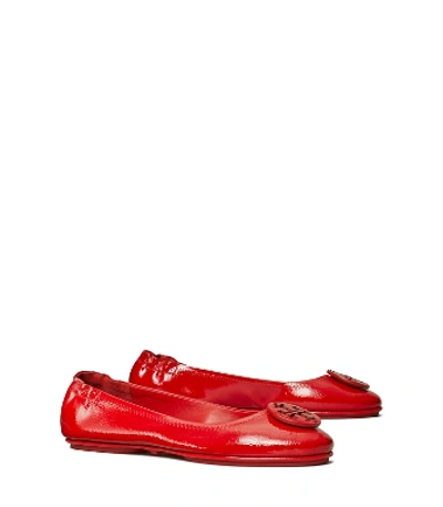 Tory Burch Minnie Travel Ballet Flat, Patent Leather In Flare Red / Flare Red