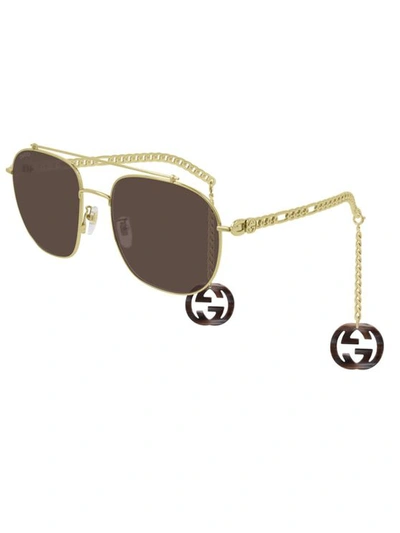 Gucci Gg0727s Sunglasses In Gold Gold Brown