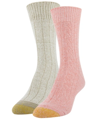 Gold Toe Women's 2-pk. Soft Cable Boot Socks In Bright Coral, Khaki Marl