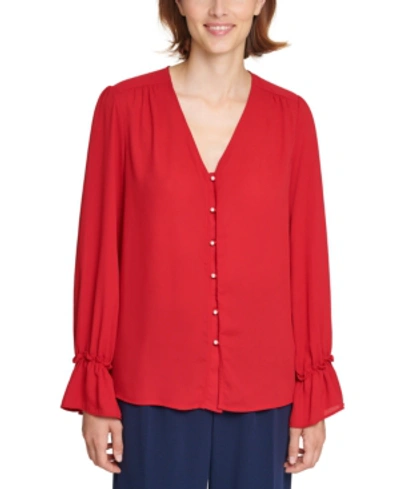 Karl Lagerfeld Imitation-pearl-button Blouse In Winter Red