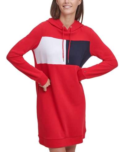 Tommy Hilfiger Logo Sweatshirt Hoodie Dress In Scarlet | ModeSens