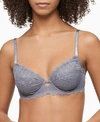 Calvin Klein Seductive Comfort With Lace Full Coverage Bra Qf1741 In Pewter Sand