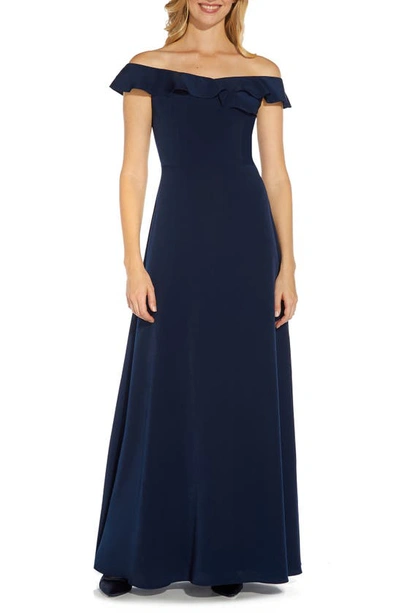 Adrianna Papell Off The Shoulder Evening Gown In Midnight