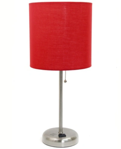 All The Rages Lime Lights Stick Lamp With Charging Outlet And Fabric Shade In Red