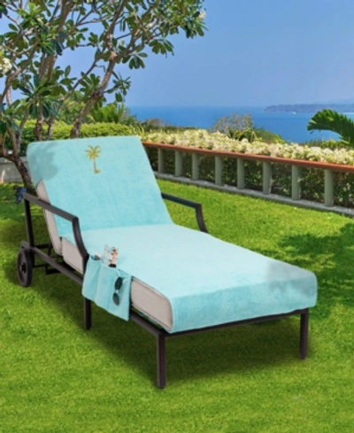 Linum Home Standard Size Chaise Lounge Cover With Side Pockets Embroidered With Palm Tree Bedding In Blue