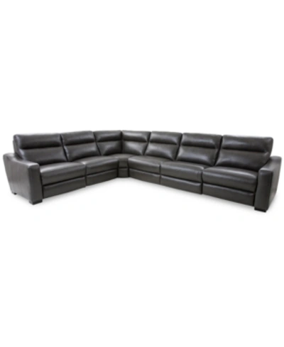 Furniture Gabrine 6-pc. Leather Sectional With 3 Power Headrests, Created For Macy's In Charcoal