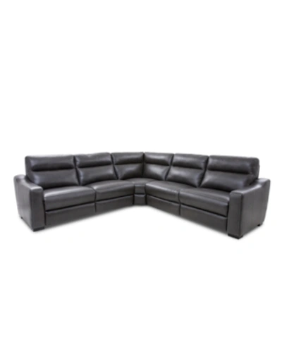 Furniture Gabrine 5-pc. Leather Sectional With 3 Power Headrests, Created For Macy's In Charcoal