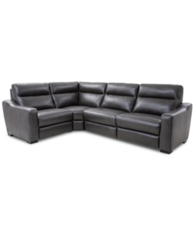 Furniture Gabrine 4-pc. Leather Sectional With 2 Power Headrests, Created For Macy's In Charcoal