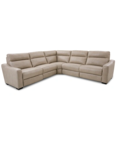 Furniture Gabrine 5-pc. Leather Sectional With 2 Power Headrests, Created For Macy's In Ivory