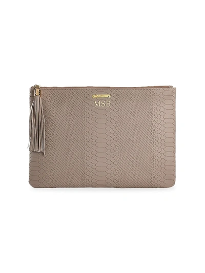 Gigi New York Uber Python-embossed Leather Clutch In Stone