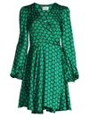 Milly Siena Dotted Wrap Dress In Black Green