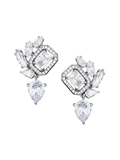 Adriana Orsini Women's Rhodium-plated Sterling Silver Cubic Zirconia Cluster Clip-on Earrings
