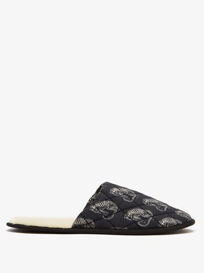Desmond & Dempsey Byron Wool-lined Quilted Printed Cotton Slippers In Black