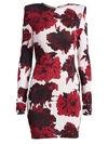 Alexandre Vauthier Women's Floral-print Padded Shoulder Bodycon Dress In Cherry