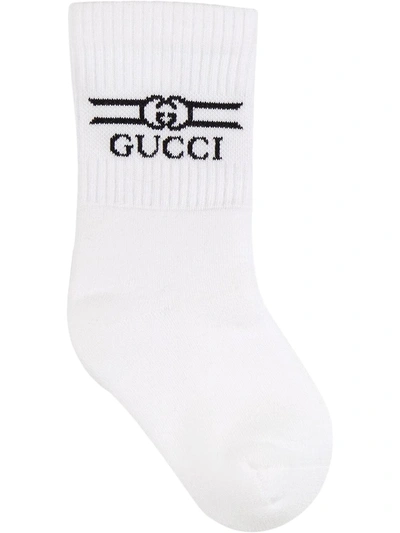 Gucci Kids' Logo-print Ribbed Socks In White