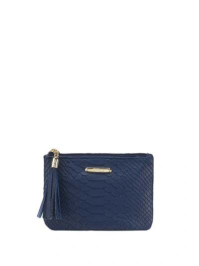 Gigi New York Leather Zip Pouch In Navy