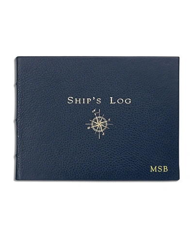 Graphic Image Ship's Log Leather Journal In Blue