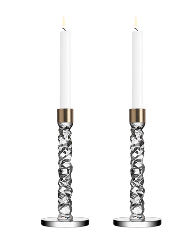 Orrefors Carat 2-piece Glass & Brass Candlestick Set In No Colour