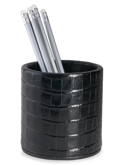 Graphic Image Croc-embossed Pencil Cup In Black