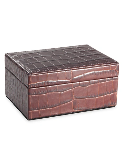 Graphic Image Small Croc-embossed Leather Box In Brown
