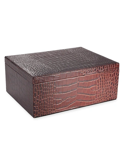 Graphic Image Large Croc-embossed Leather Box In Brown
